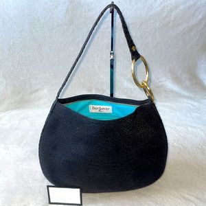 Eric Javits New York Straw Squishee Shoulder Bag Black w Gold Hardware